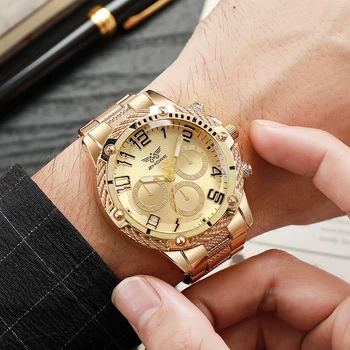 Луксозни Златни Мъжки часовник 2023, Модерен бизнес кварцов ръчен часовник от неръждаема стомана, аналогов мъжки ежедневни спортни часовници Relogio Masculino
