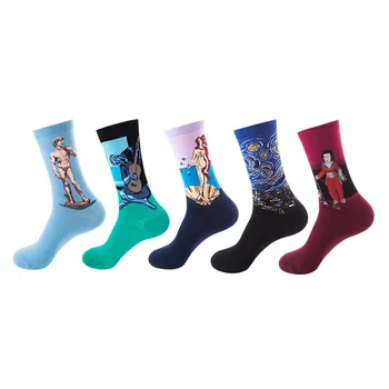 Марка HSS 5 чифта мъжки памучни чорапи Happy Забавни неизмита многоцветни дълги чорапи с множество модели за скейтборд Ежедневни чорапи за мъже в голям размер
