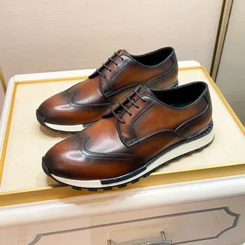 Мъжки водоустойчив маратонки, благородна внос ежедневни модельная обувки от волска кожа, за мъже, луксозни маркови бизнес обувки-oxfords за мъже