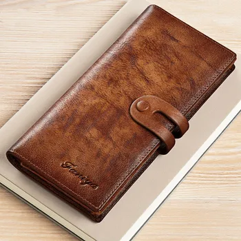 Мъжки портфейл Дълъг 2023, Нова чанта за карти от естествена телешка кожа с горния слой, приливна