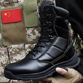 Мъжки тактически армейските обувки от естествена кожа, мъжки зимна гума униформи ботильоны в стил пънк Защитно работно обувки военни бойни обувки