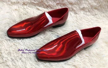 Мъжки червени модела обувки от лачена кожа с голограммой, преливащи се цветове, лазерно лечение, което отразява огледалото, кожени официални обувки, луксозни сватбени обувки US12