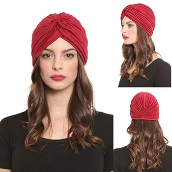 Нова Дамски Еластична Шапка, Тюрбан, превръзка на главата, Химиотерапевтическая кърпа, хиджаб, плиссированная индийски шапка