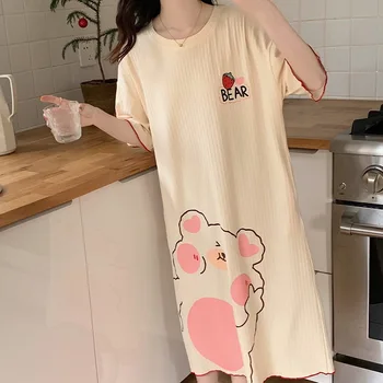 Нова пижама, бельо лятото модален пижамное рокля с къс ръкав, пролет-есен, със средна дължина, корея, сладка секси голяма мебели за дома, Xxl