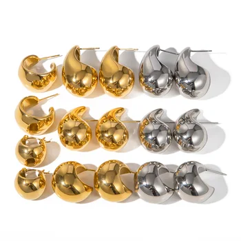 Нови 18-каратные позлатени гладки метални масивни обеци-халки Ретро Дебели обеци-обнимашки за Жени с кръгли кръг, Ефектни бижута