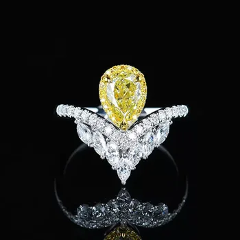 Ново отворен пръстен с топазовой корона и пълен диамантен пръстен, дамско модно пръстен с цветен раздяла