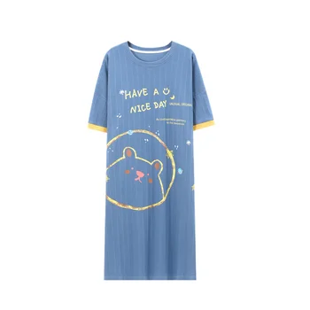 Нощница дамски лятна памучен тънък версия с къс ръкав, пресни, свободна, може да се носи сладък пижами за момичета