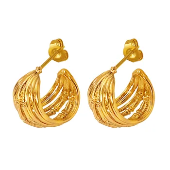 Обеци-пръстени Златни отворена С-образна Форма с дебелина Infinity 14К Златно покритие Обикновен Хипоалергичен бижута Подарък за жени