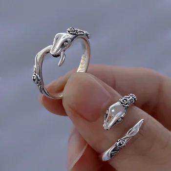 Персонални пръстен във формата на змия в ретро стил за жени, дизайн на групови, Регулируем пръстен върху показалеца си от змийска кост, без инкрустации
