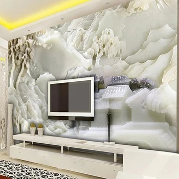 Потребителски снимки на Китайски Стил 3D Релефна Дърворезба на Нефриту Пейзаж от Стенопис Тапети за хола телевизор, Разтегателен Фон на Стената Начало Декор
