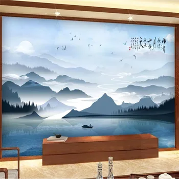потребителски тапети beibehang 3d стенопис далечна планина, новата китайска художествена концепция, абстрактен пейзаж туш, 3D тапети за хола