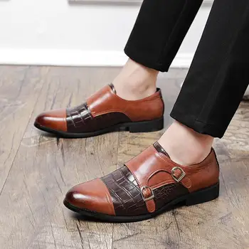 Пролетно кожени Мъжки обувки бизнес официалната дрехи с перфорации тип броги в британския стил Casual дишаща увеличена сватбена мъжки обувки за младоженеца Младежта