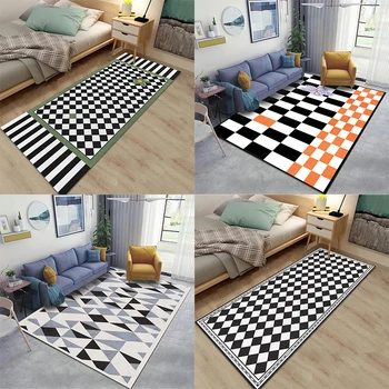 Прост подложка за пода в шахматна дъска модел, нощни килим в стил спални, масичка за кафе в хола, подложка за пода в коридора, декорация на дома
