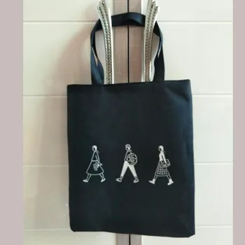 Проста черно-бяла женска чанта през рамо, модерен холщовая чанта с анимационни принтом, Нова лятна корея тъканно чанта-органайзер за кабинет
