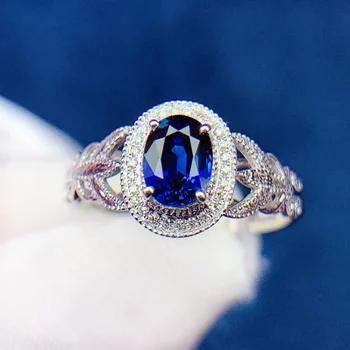 Пръстен със син сапфир на TM 1.1 ct, истински чист 18 K Натурален Неотопляем Царски син сапфир, скъпоценни камъни, диаманти, женски пръстен