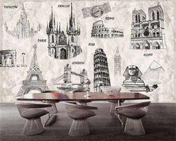 Ретро забележителности в света, Париж, Лондон, общински сгради, фон, за украса на стени, боядисване, тапети papel de parede tapety