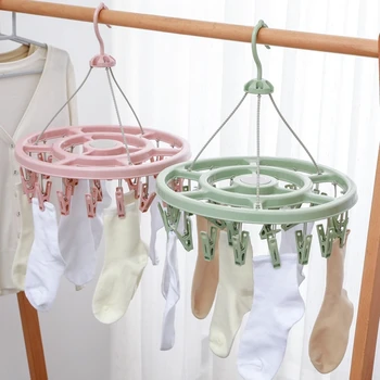 Сгъваема закачалка за дрехи, закачалка за сушене на дрехи с 24 ветрозащитными скоби, въртяща се на 360 градуса, спестявайки място за принадлежности за пране в банята
