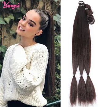 Синтетичен оплетена опашка, черен натурален перука, Дълга опашка с ластик за коса, Руса коса за жени