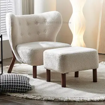 Скандинавски едноспален диван-стол от овче плюшени, стол за всекидневната, дизайнерско бяло е просто модерно стол за спални