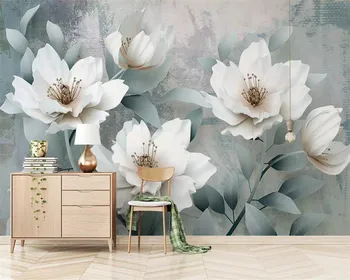 Стенни рисувани в стил ретро, прости 3D релефни цветя, TV-фон, декорация на дома, хол, спалня, 3D тапети