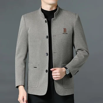 Четири сезона, ново модно красива вълнена палто, удебелена яке за мъже и младежи, утепленная топло яке с висока яка
