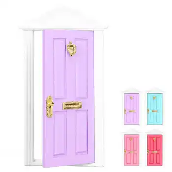 Чудесата на вратата за куклена къща 1:12, лъскав край, мини Дървена врата за подаръци за куклена къща 1:12